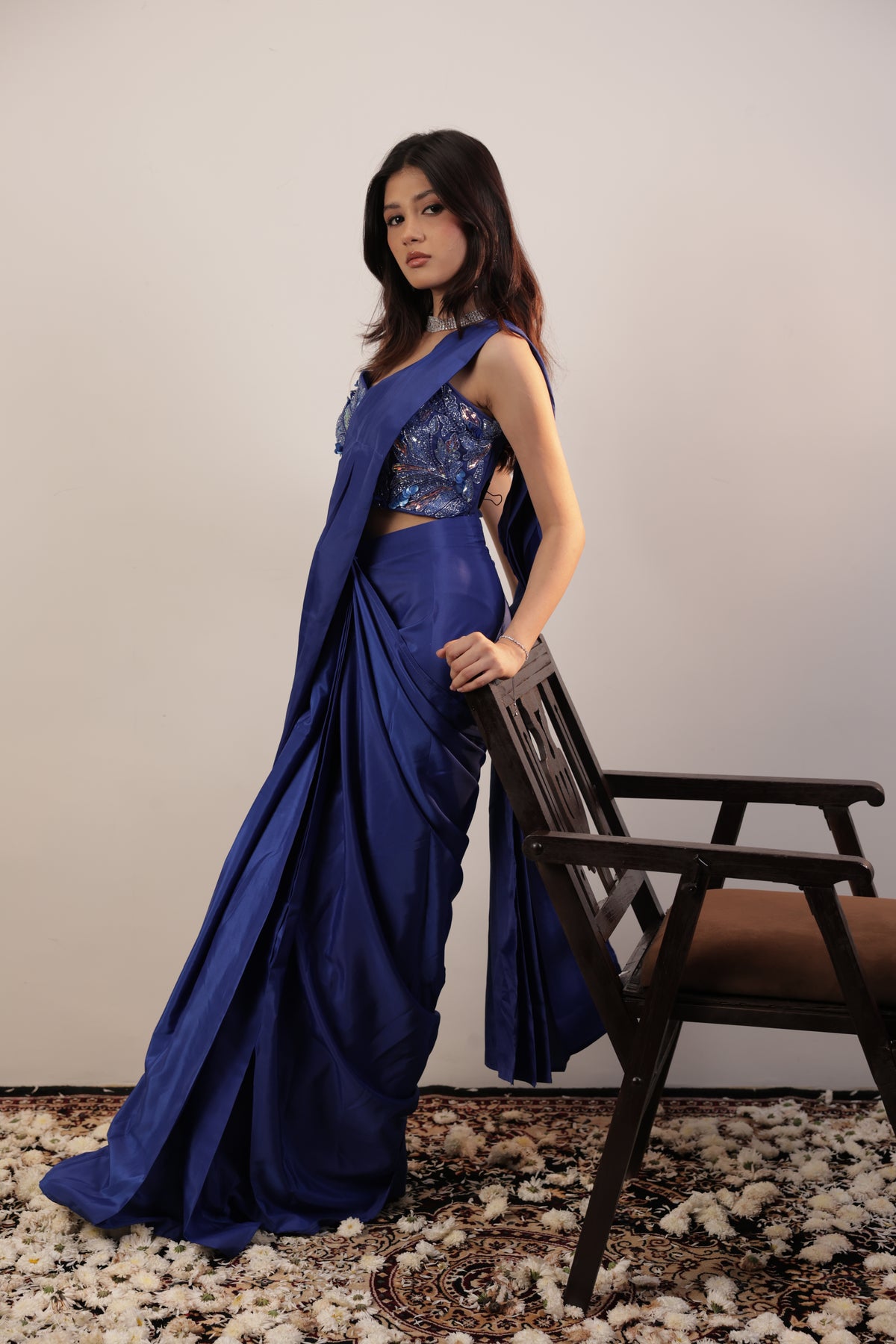 Royal Azure Sequin Drape Saree