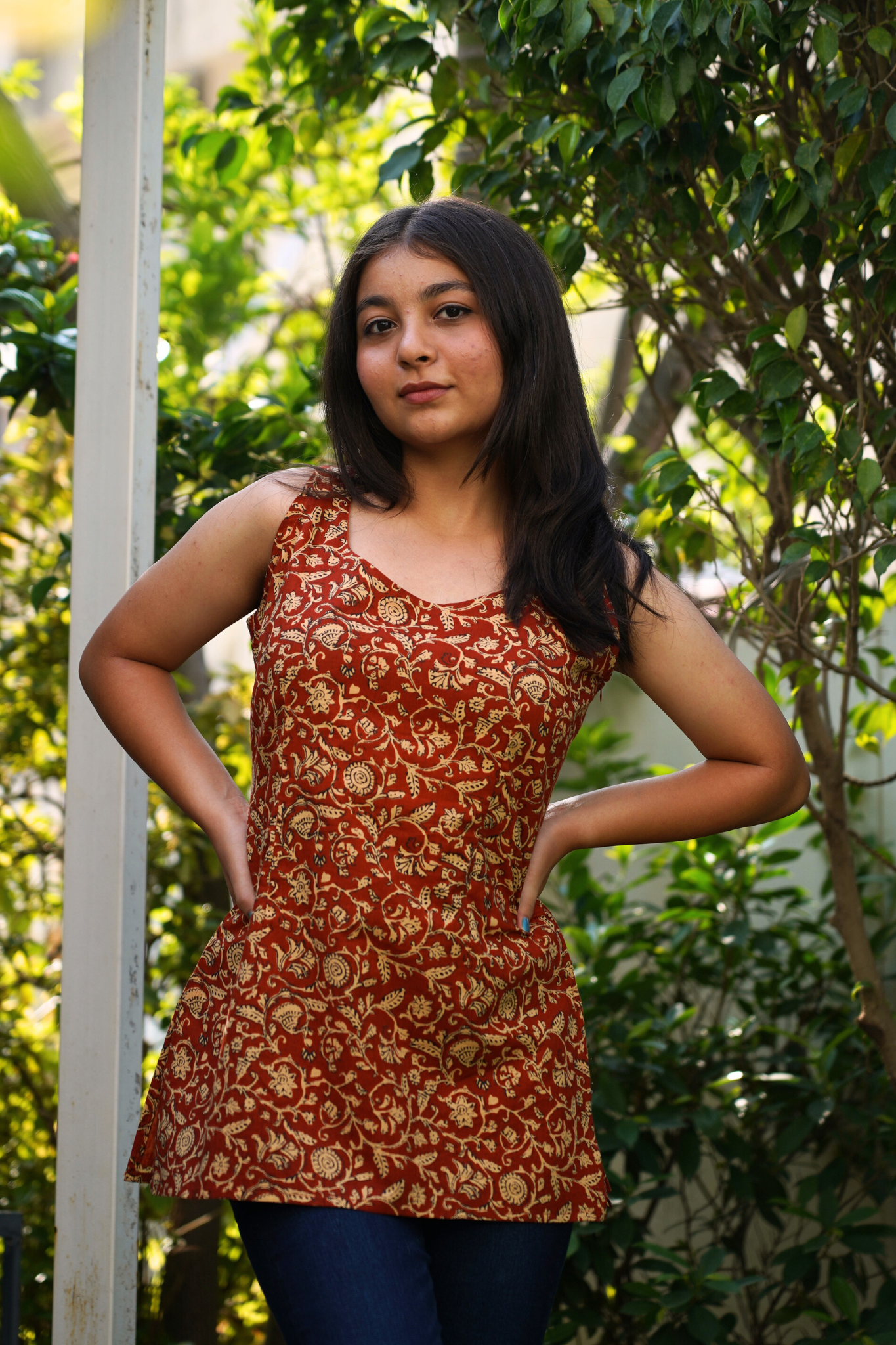 Rust Botanical Vine Peplum Kurti