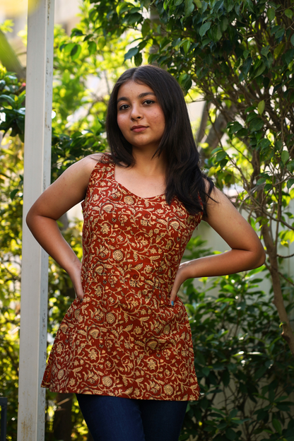 Rust Botanical Vine Peplum Kurti