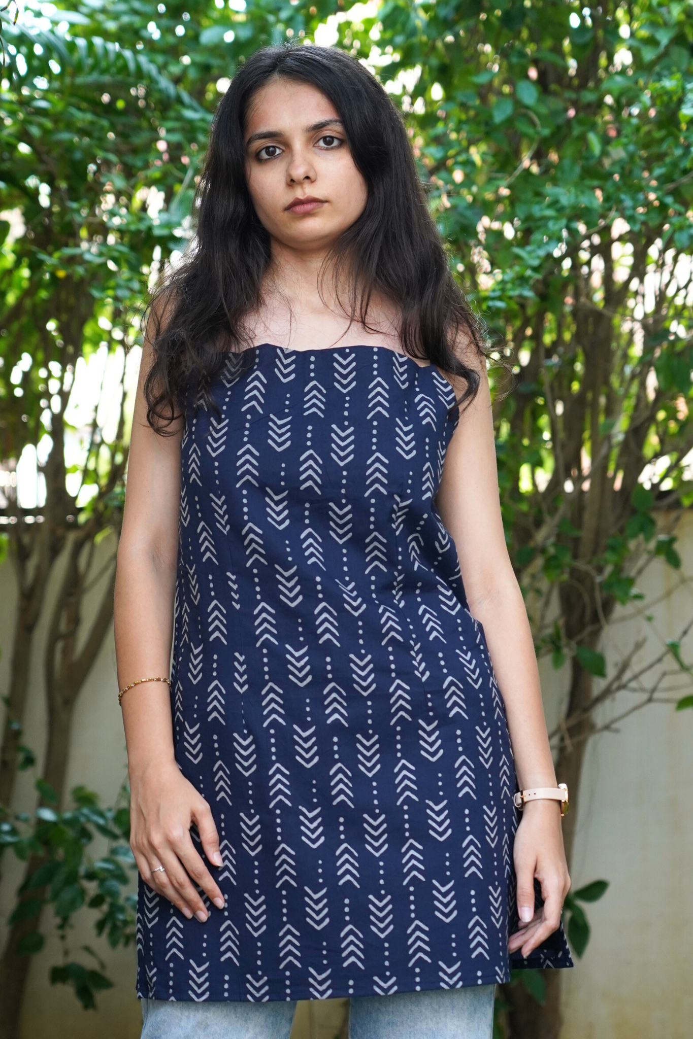 Navy Arrow Motif Straight Kurti