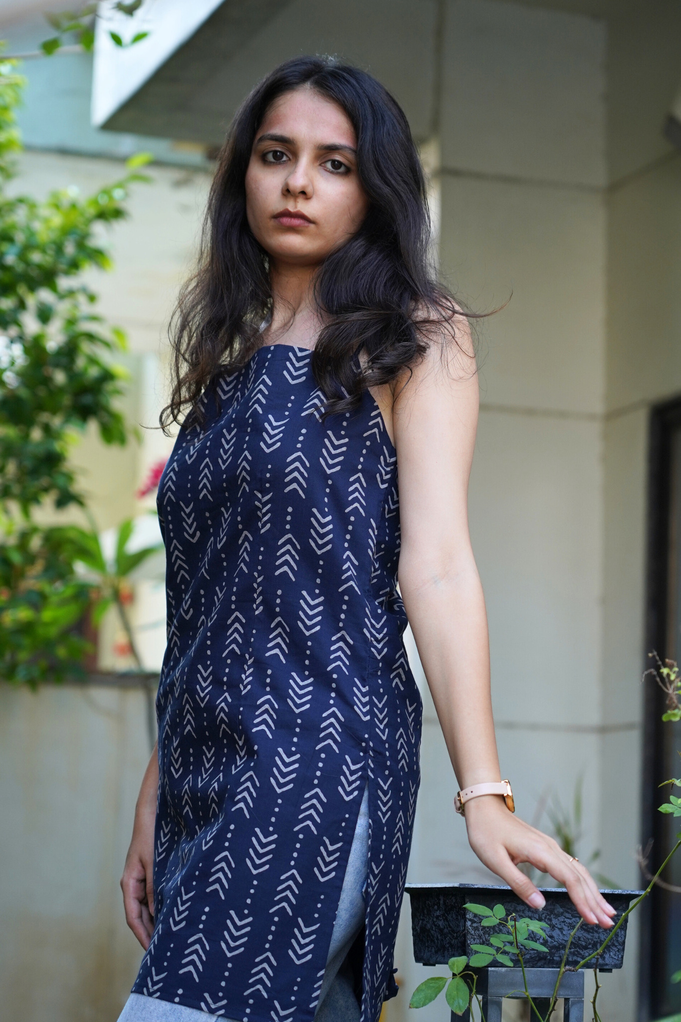 Navy Arrow Motif Straight Kurti