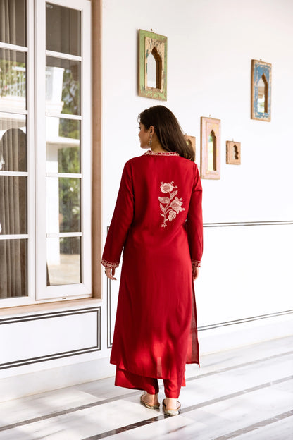 Crimson Floral Embroidered Salwar Suit