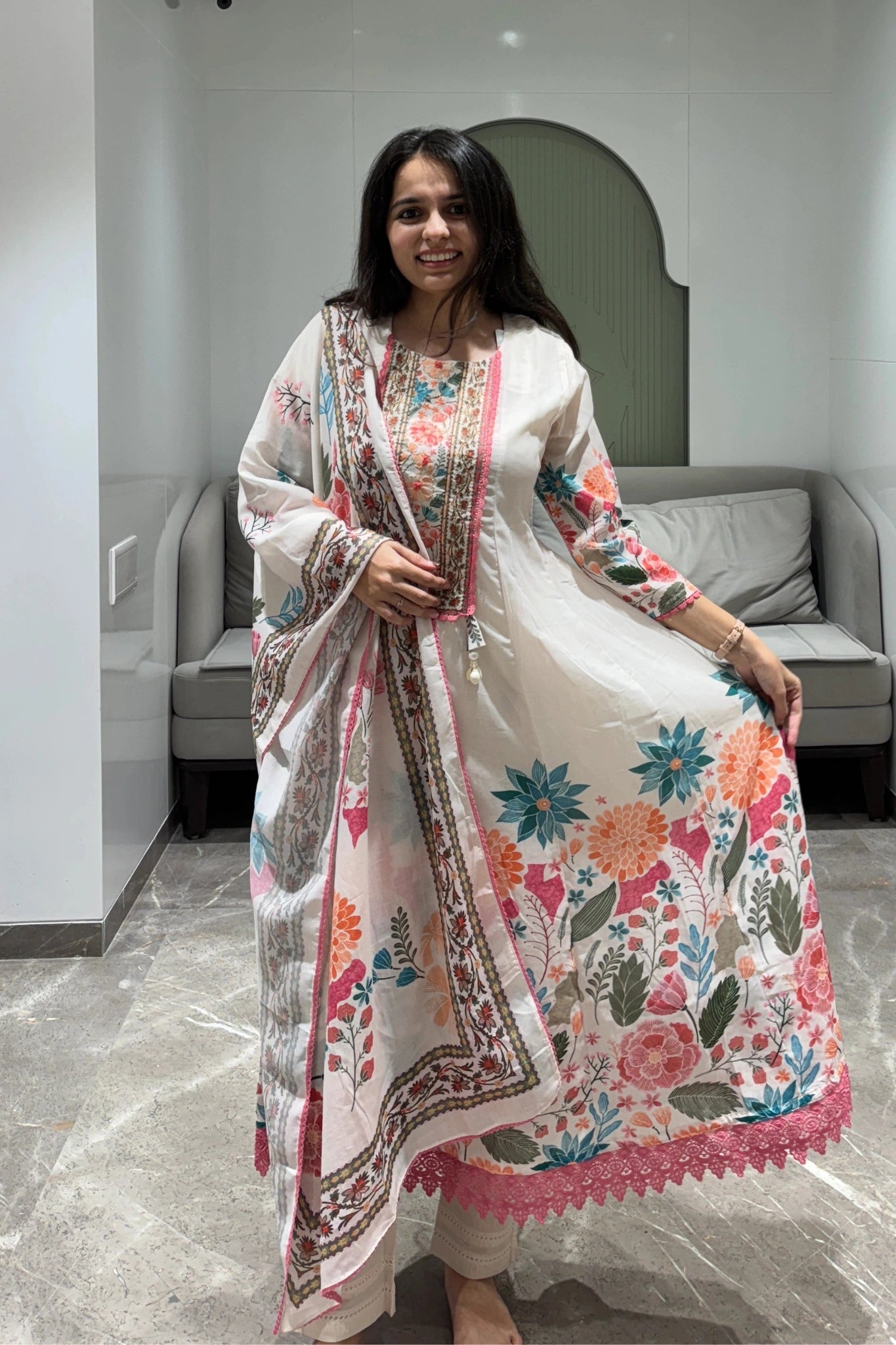 Floral Garden Cotton Anarkali Set