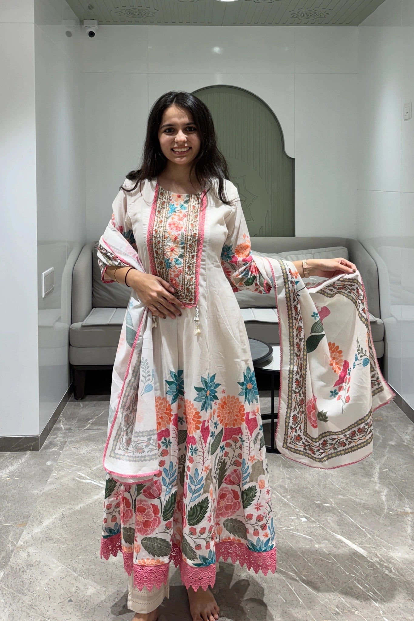 Floral Garden Cotton Anarkali Set
