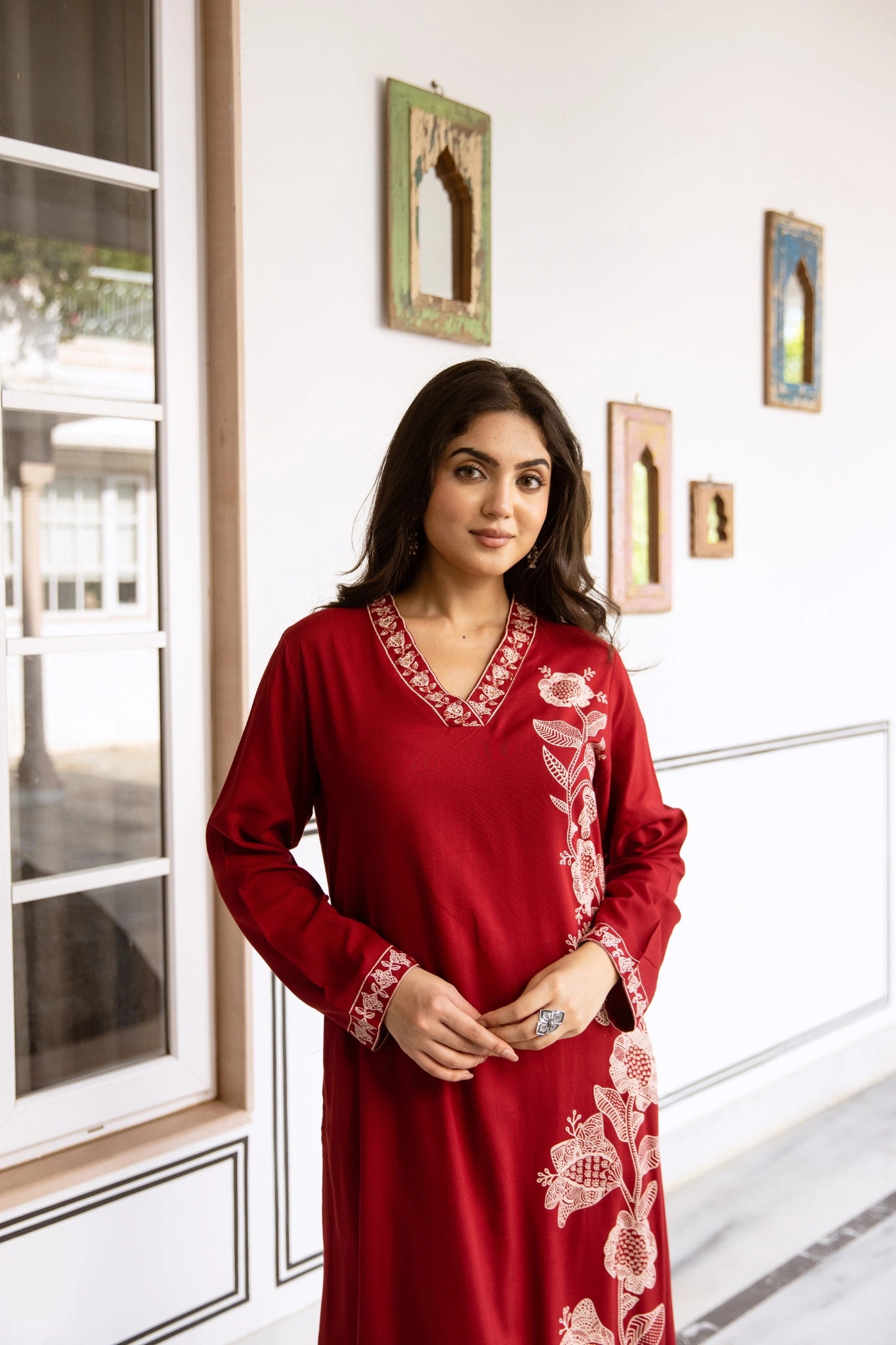 Crimson Floral Embroidered Salwar Suit