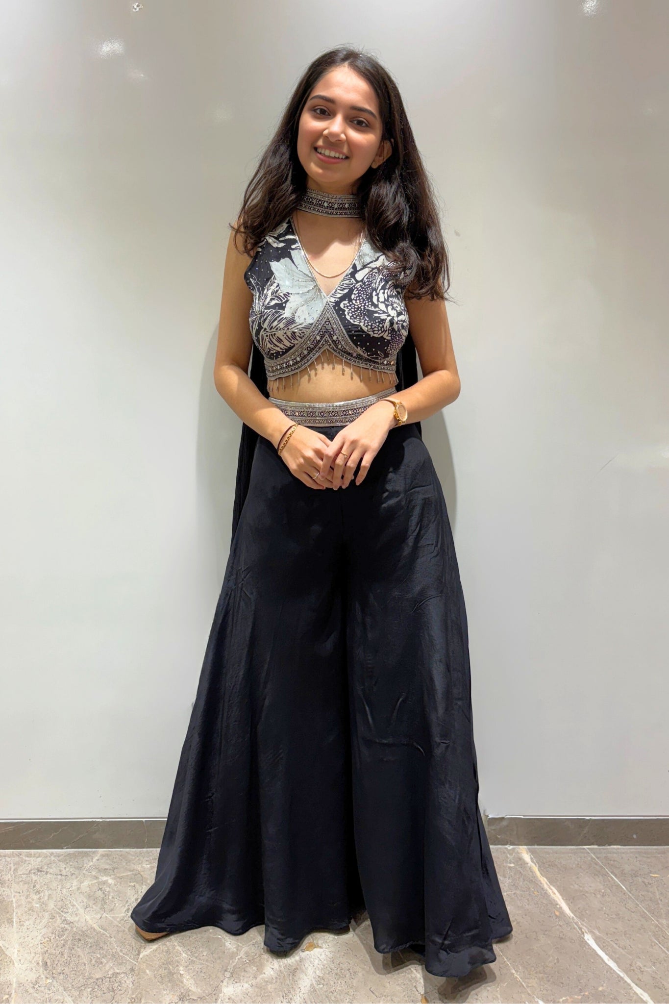 Embroidered Noir Palazzo Ensemble