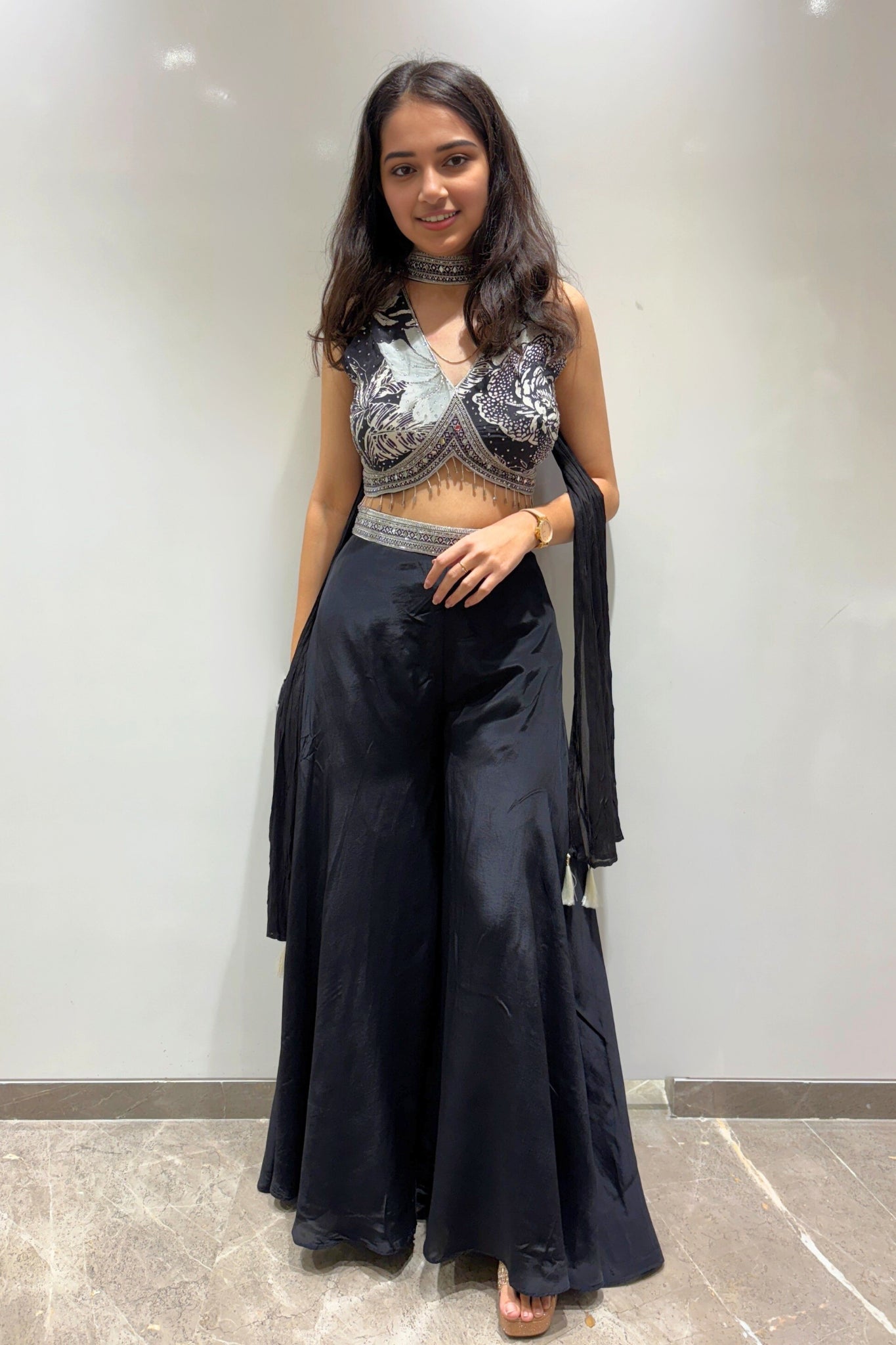 Embroidered Noir Palazzo Ensemble