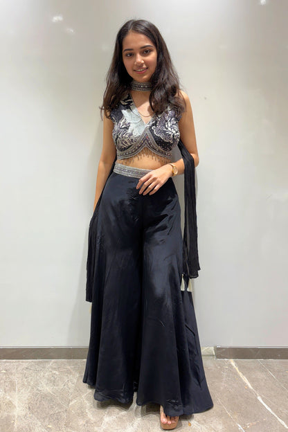 Embroidered Noir Palazzo Ensemble