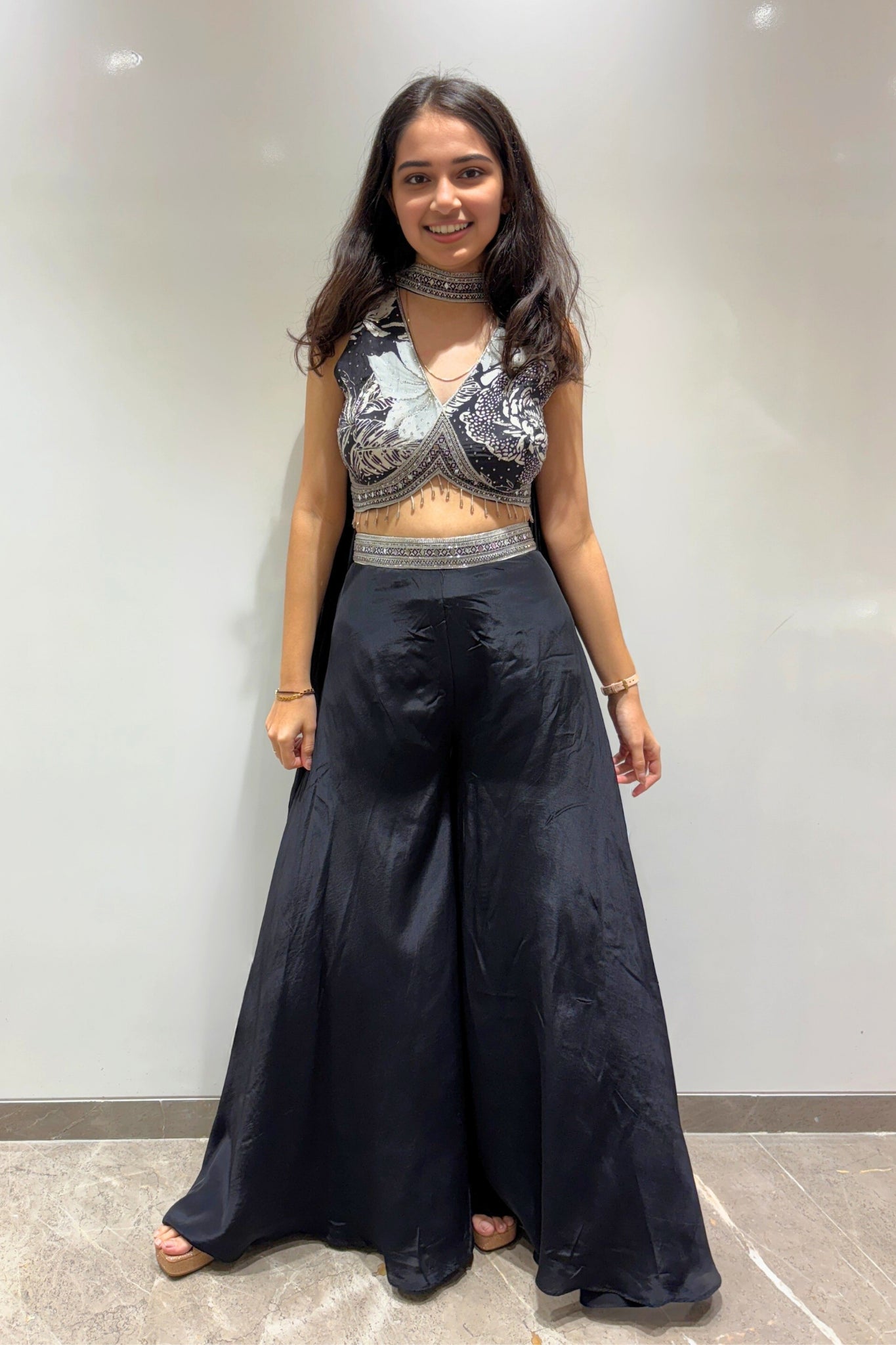 Embroidered Noir Palazzo Ensemble