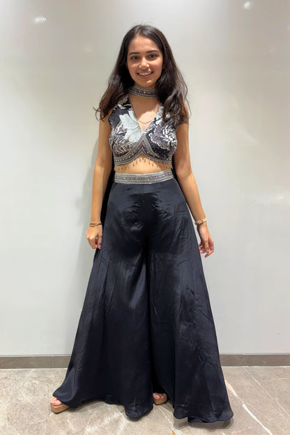 Embroidered Noir Palazzo Ensemble