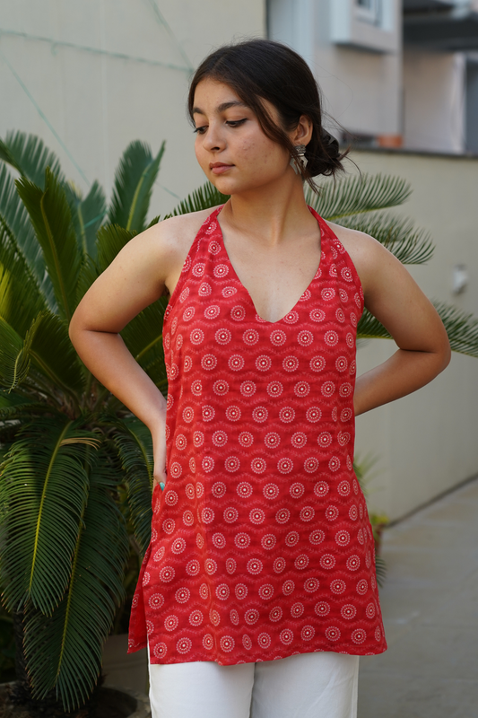 Red Allover Medallion Kurti