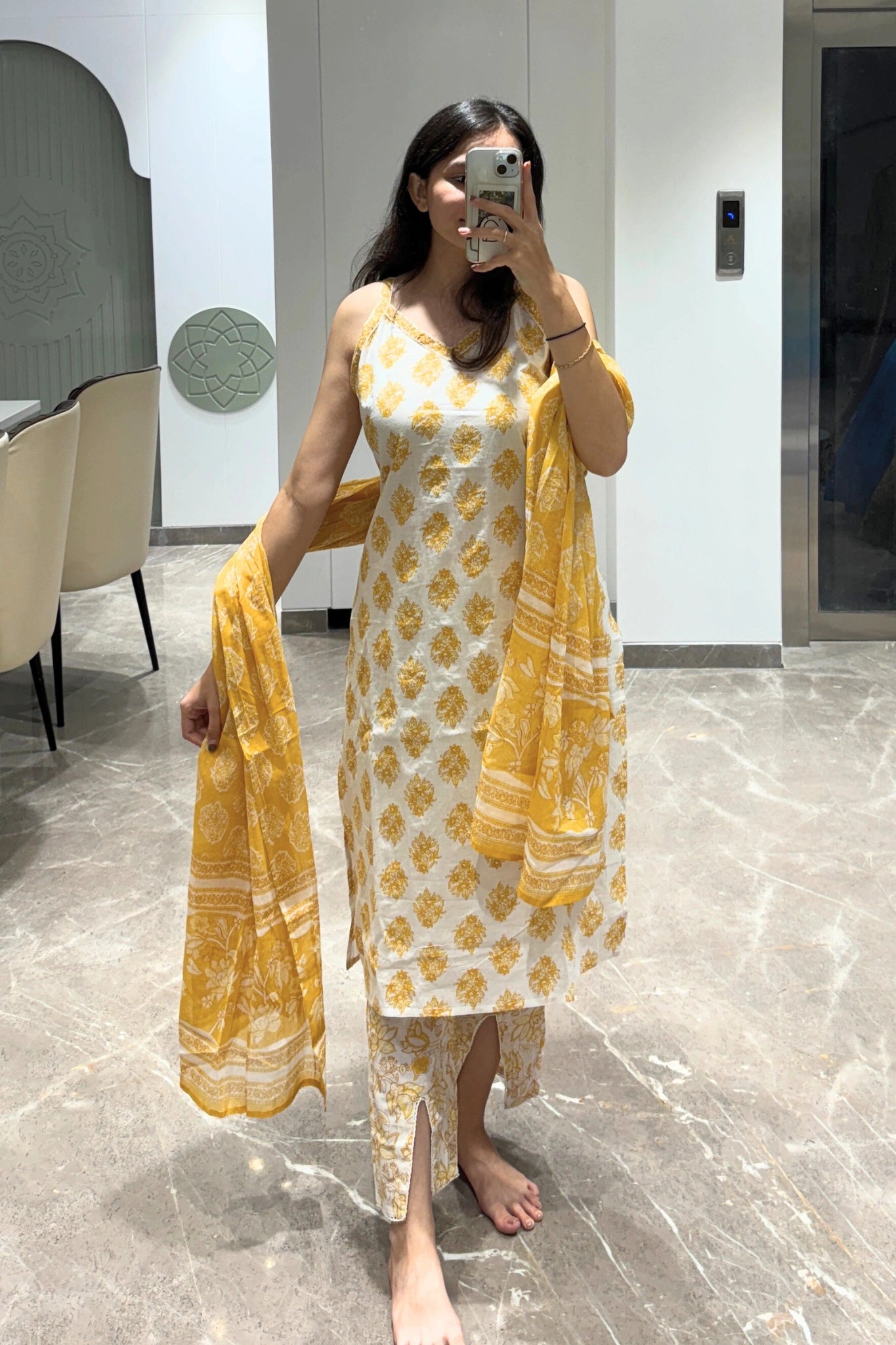 Sunshine Yellow Printed Cotton Set