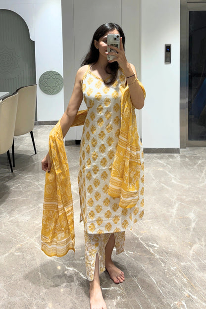 Sunshine Yellow Printed Cotton Set