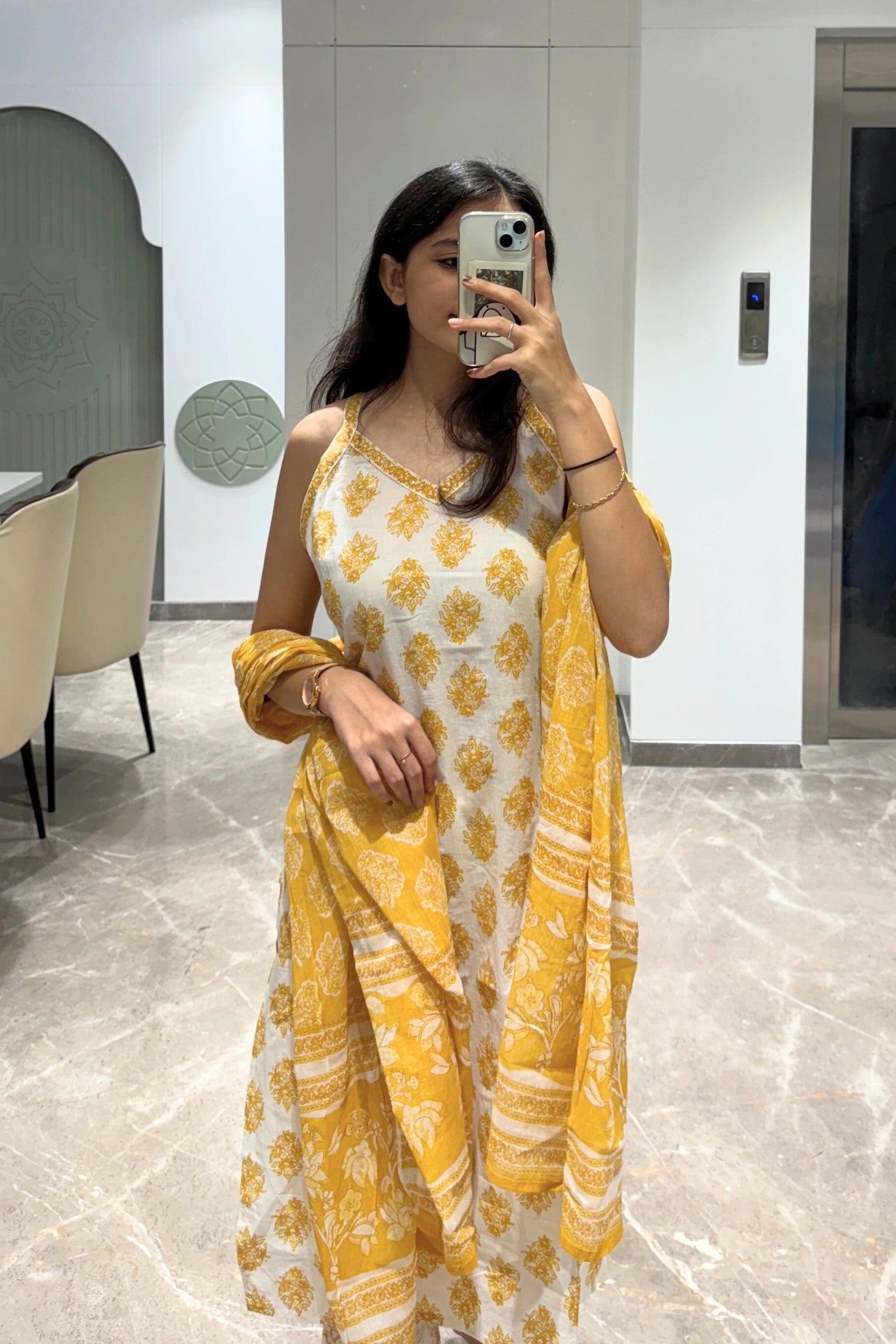 Sunshine Yellow Printed Cotton Set