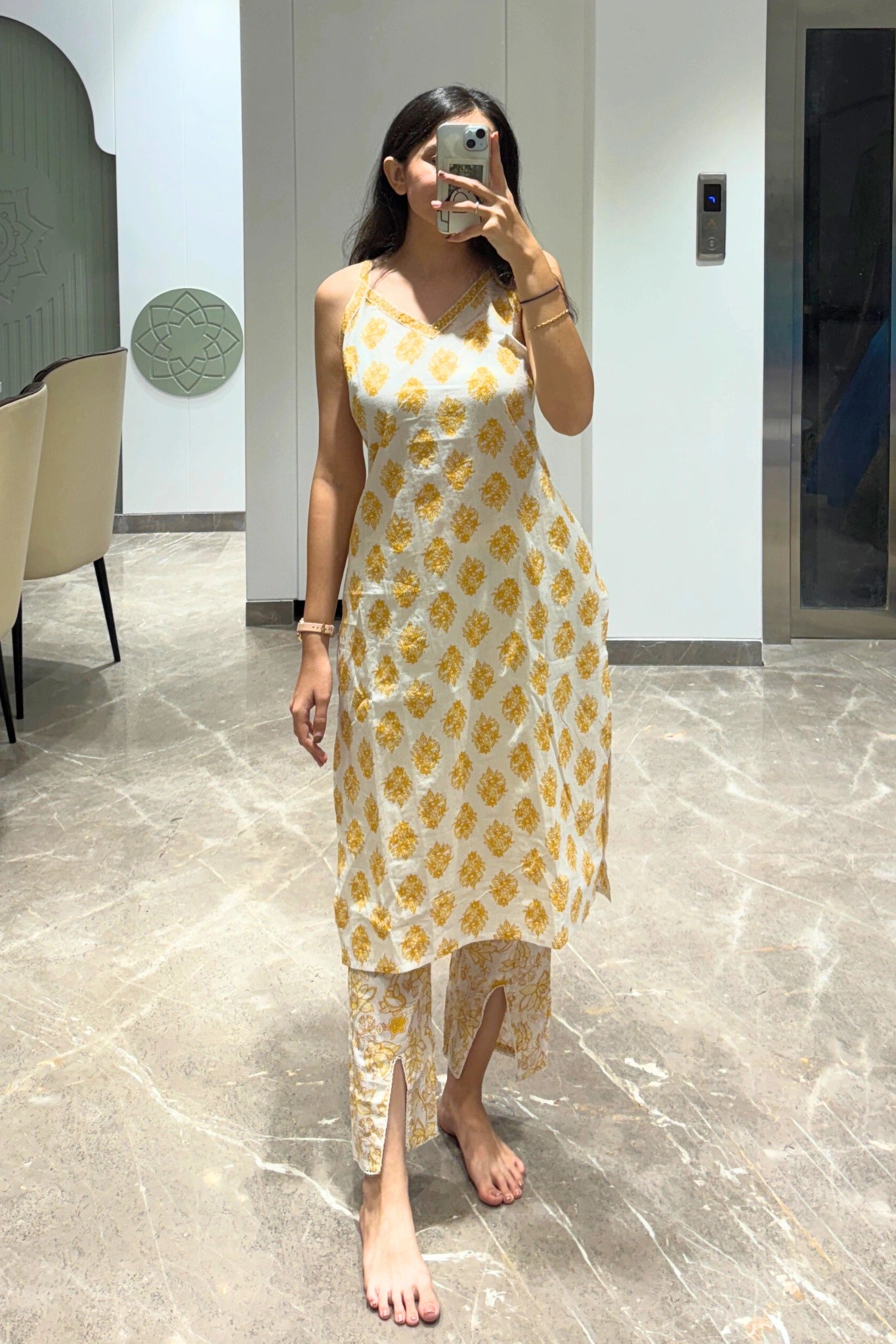 Sunshine Yellow Printed Cotton Set