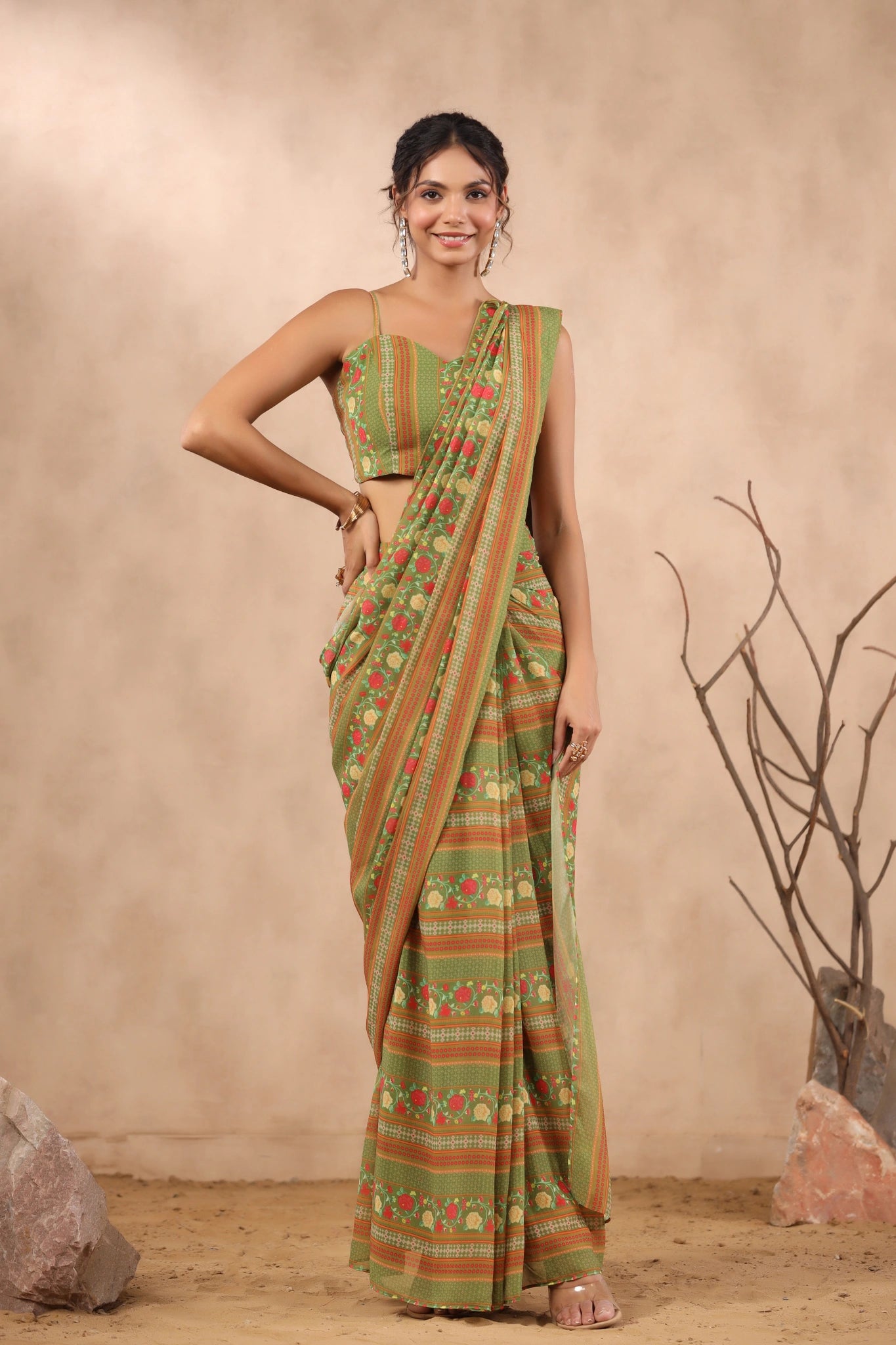 Vintage Floral indo western with Drape