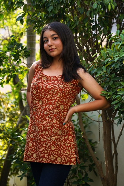Rust Botanical Vine Peplum Kurti