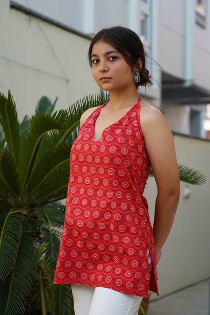 Red Allover Medallion Kurti