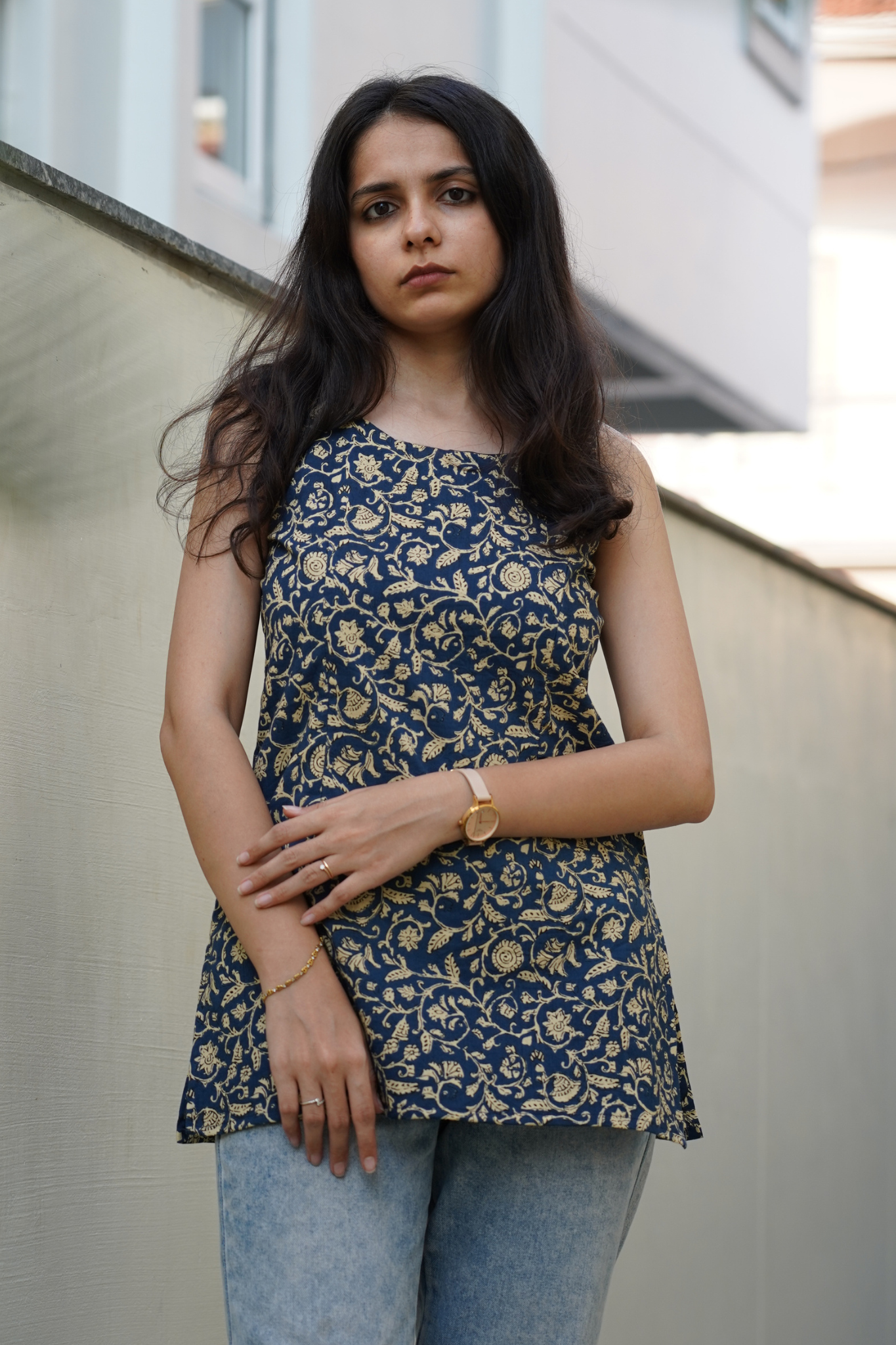 Blue Gold Paisley Block Print Kurti
