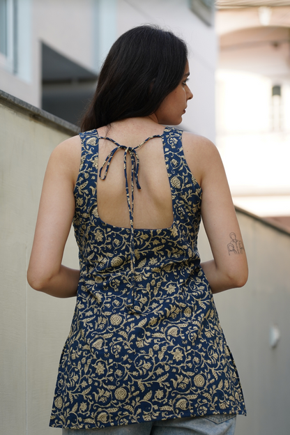 Blue Gold Paisley Block Print Kurti