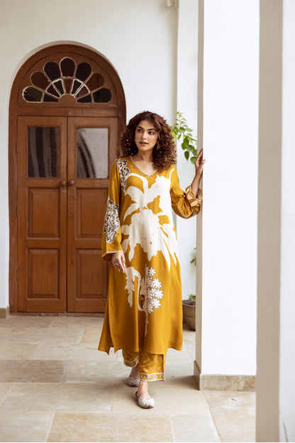 Mustard Floral Kurti & Pant Set