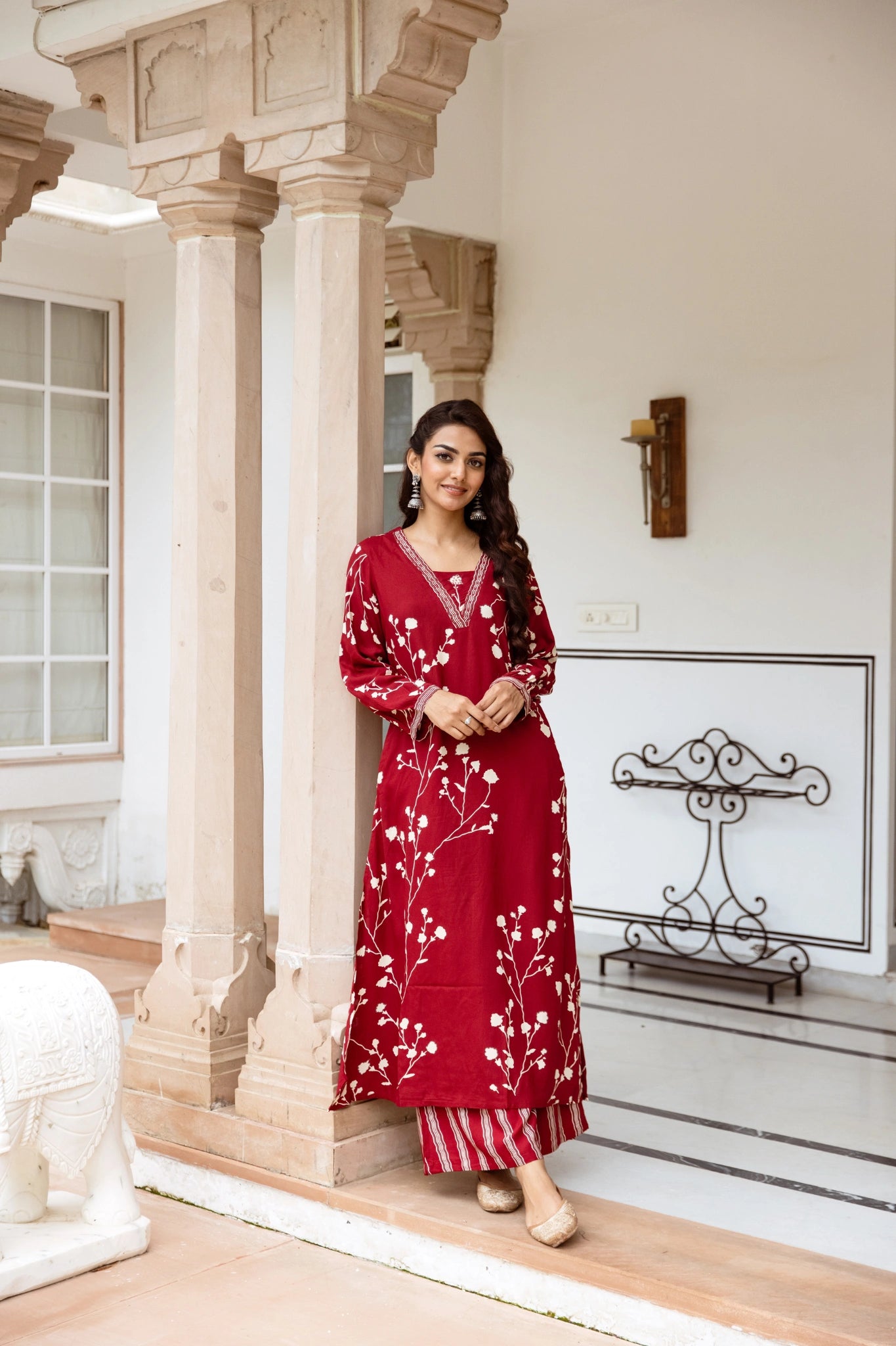 Crimson Blossom Kurti Set