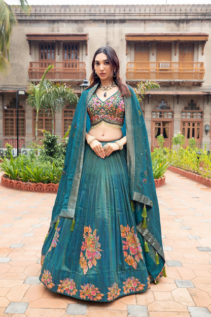 Teal Floral Embroidered Lehnga Set