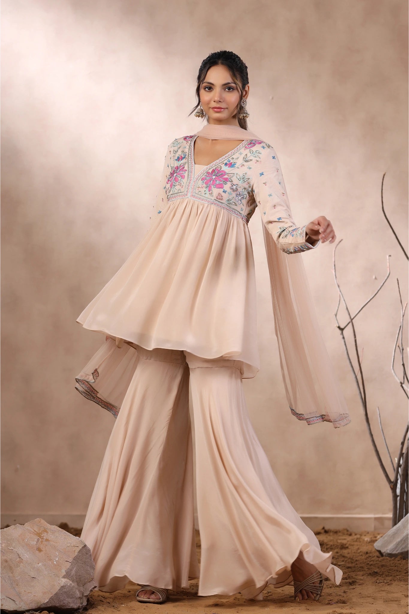 Blush Blossom Indo Western Set