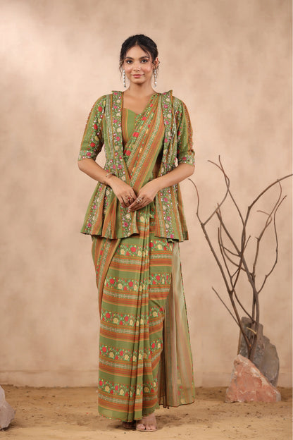 Vintage Floral indo western with Drape