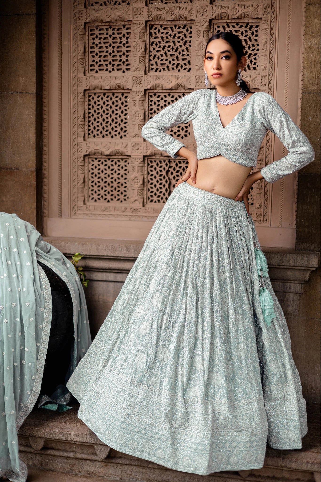 Pastel Embroidered Lehenga Set