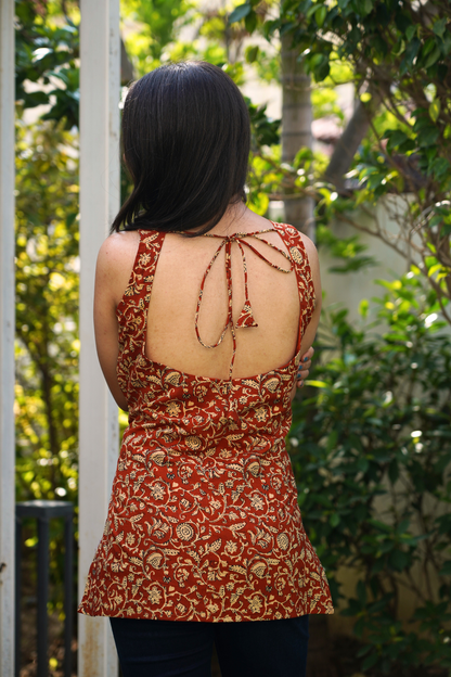 Rust Botanical Vine Peplum Kurti