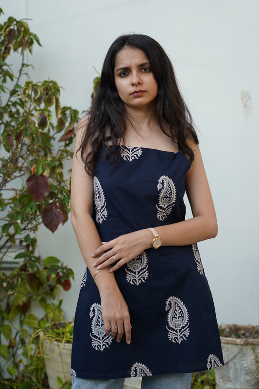 Navy Chevron Motif Kurti