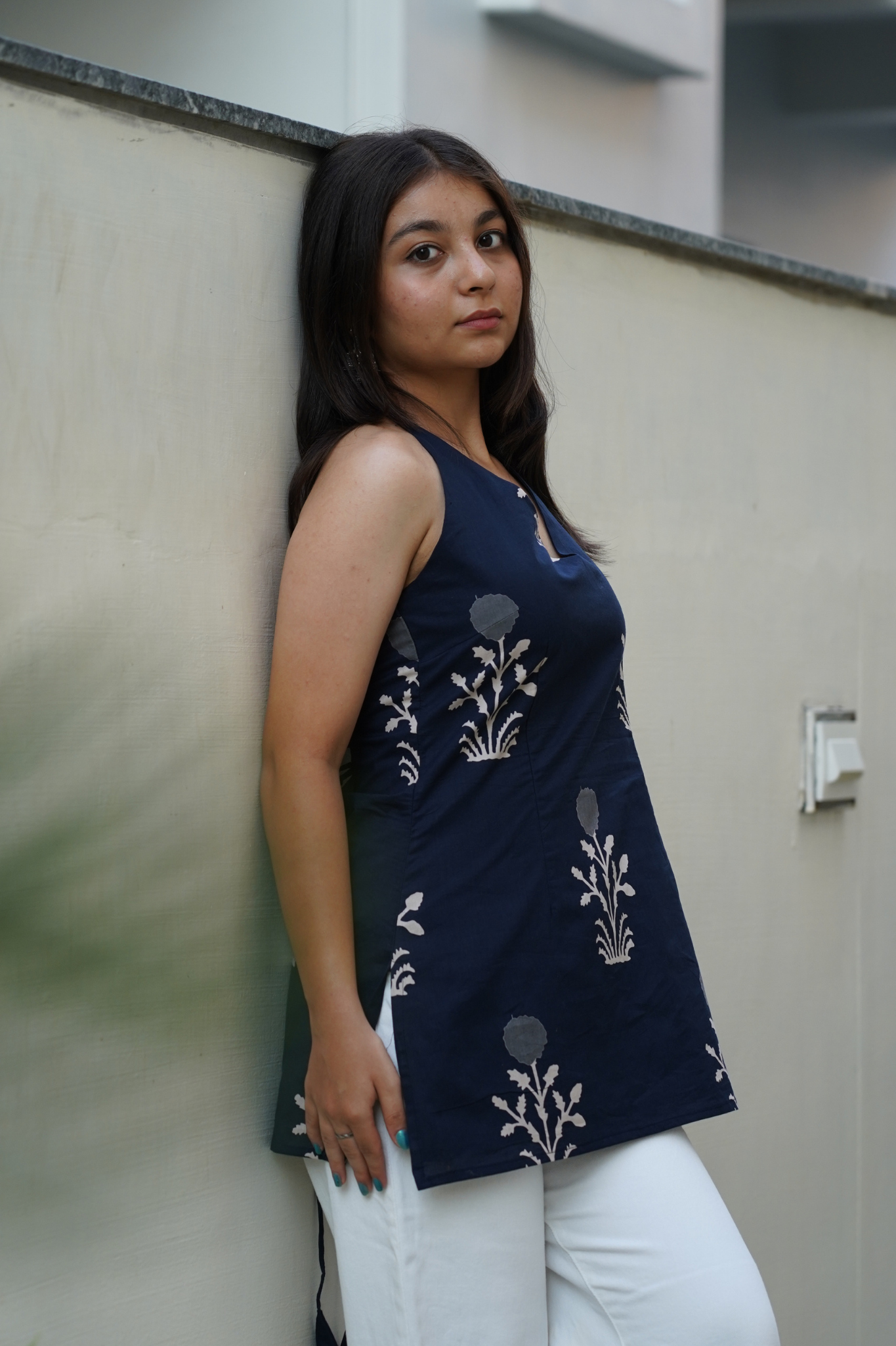 Navy Circular Medallion Halter Kurti