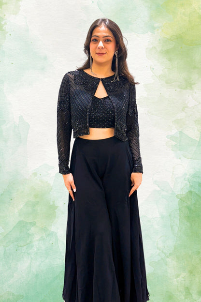 Black Embellished Indo Western Set