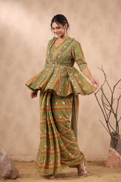 Vintage Floral indo western with Drape