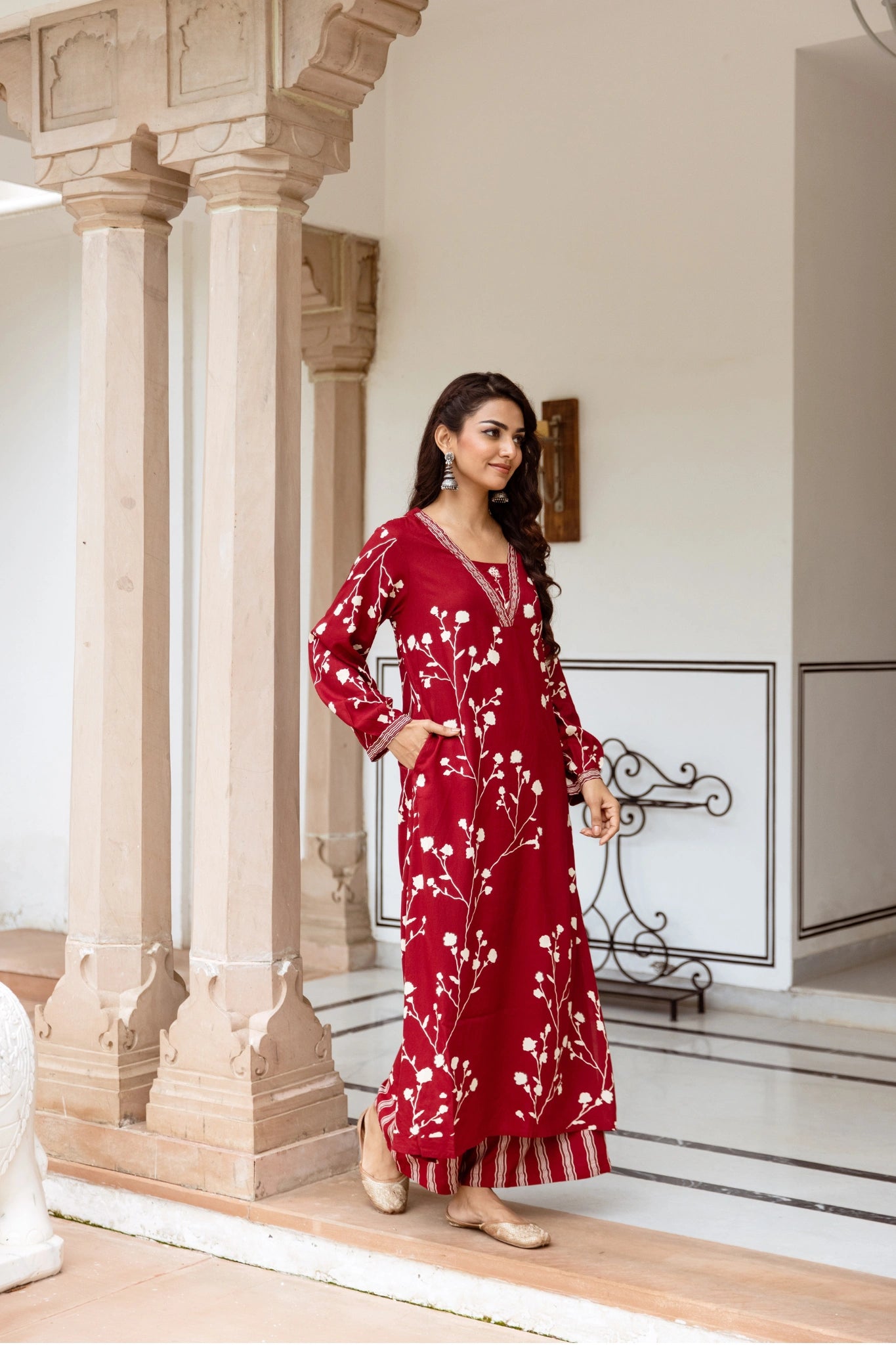 Crimson Blossom Kurti Set