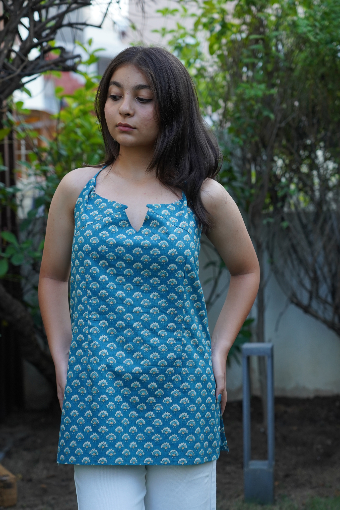 Aqua Geometric Circle Print Kurti