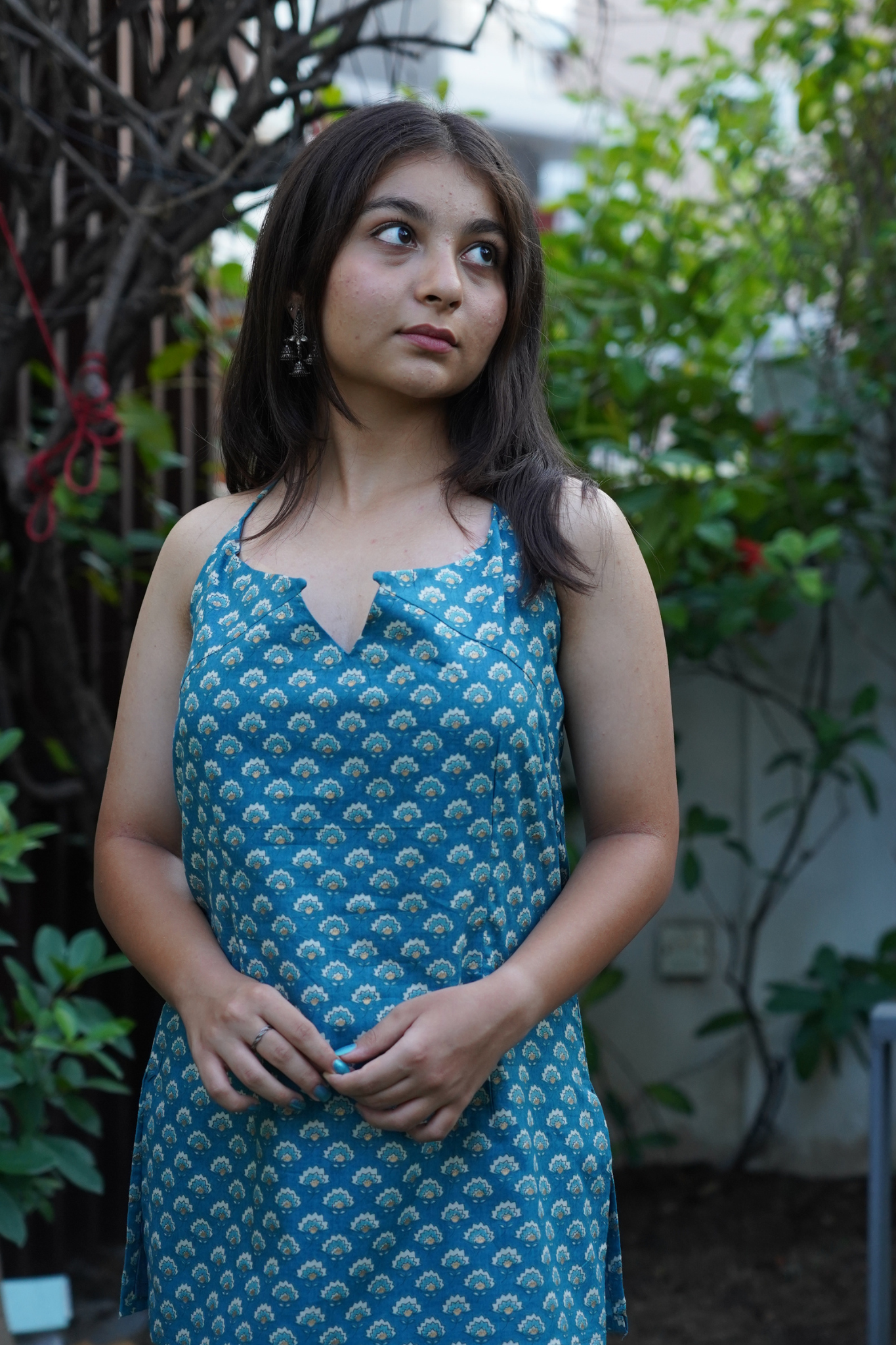 Aqua Geometric Circle Print Kurti