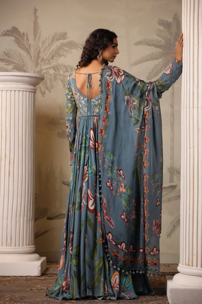 Floral Embroidered Full-Sleeve Gown