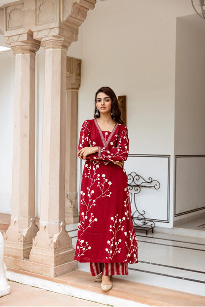 Crimson Blossom Kurti Set