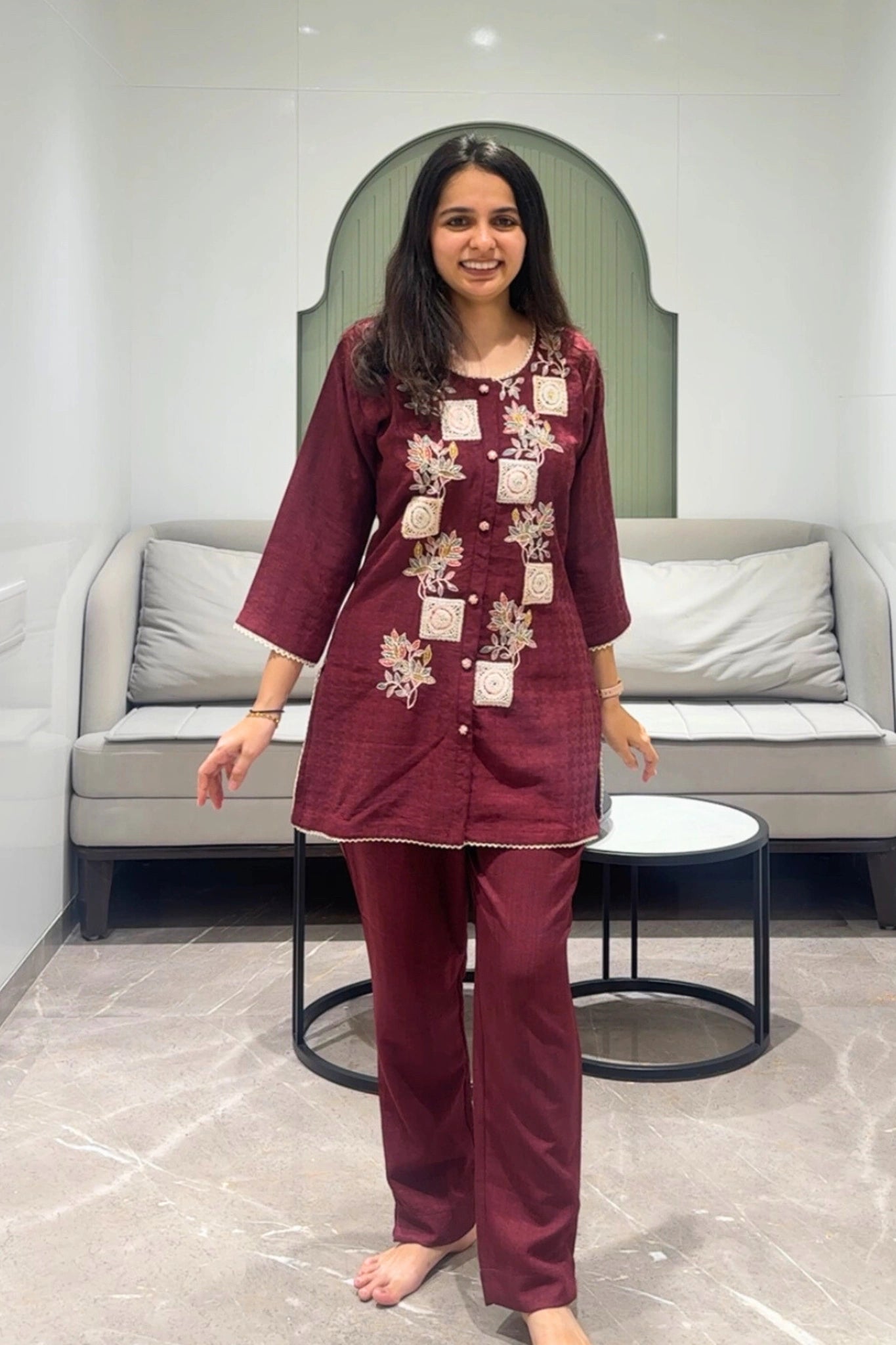 Floral Emblem Maroon Co-ord Set