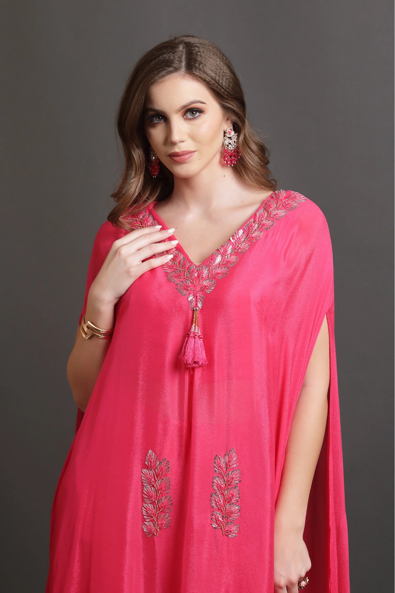 Pink Cascade Kaftan Set