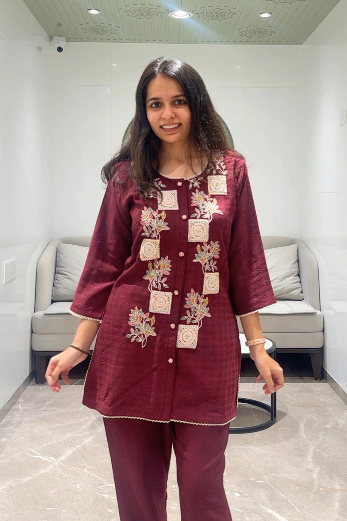 Floral Emblem Maroon Co-ord Set