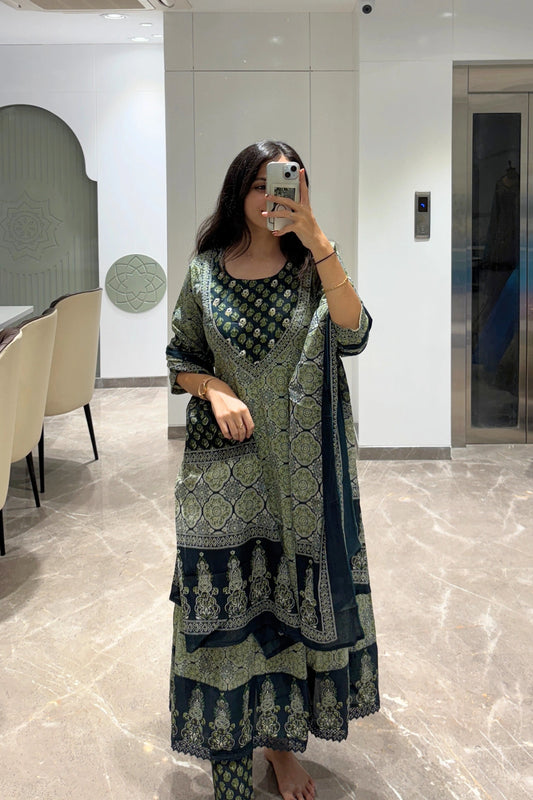Emerald Enigma Printed Anarkali Set