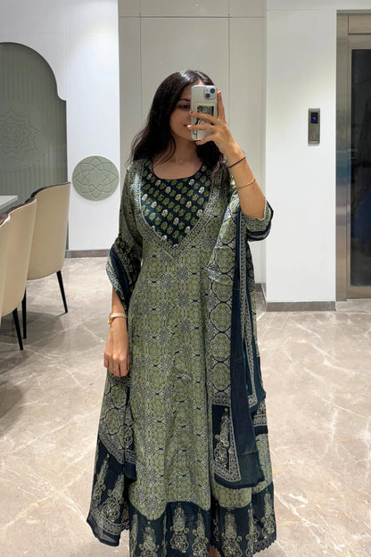 Emerald Enigma Printed Anarkali Set