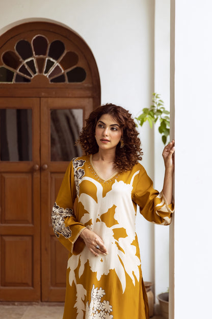 Mustard Floral Kurti & Pant Set