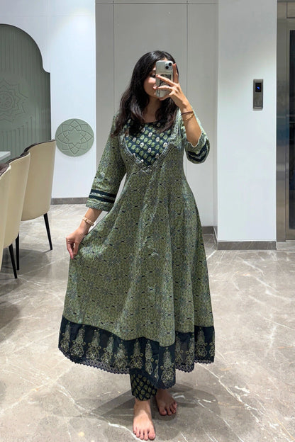 Emerald Enigma Printed Anarkali Set