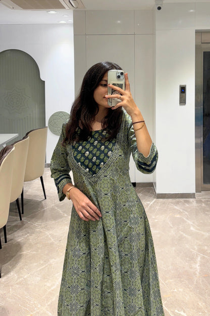 Emerald Enigma Printed Anarkali Set