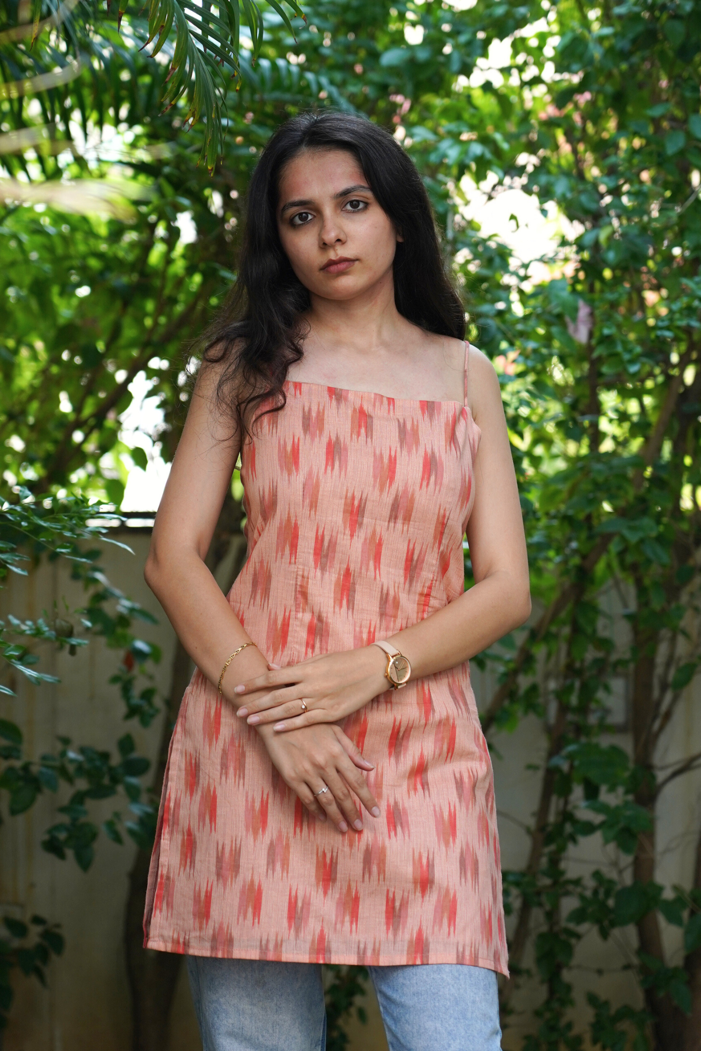 Peach Ikat Whisper Kurti