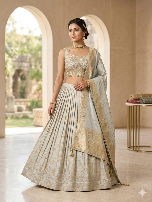 Gilded Grace Accordion-Pleat Lehenga